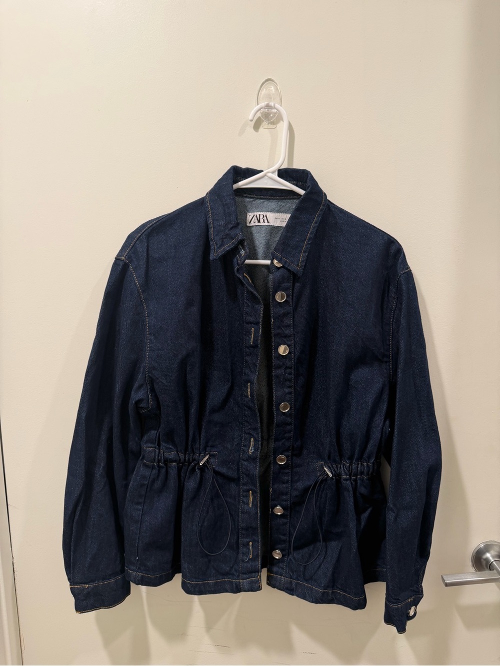 ZARA Dark Indigo Drawstring-Waist Denim Jacket